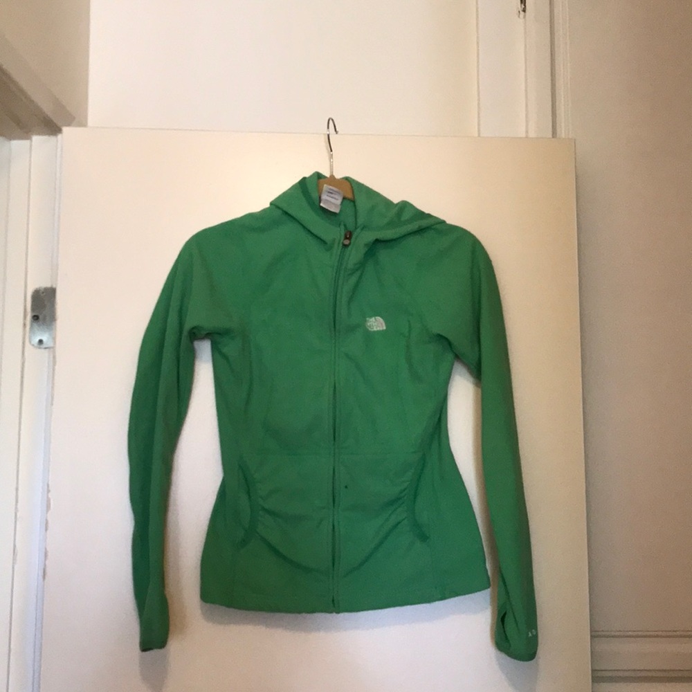 Green fleece North Face sweat shirt/jacket